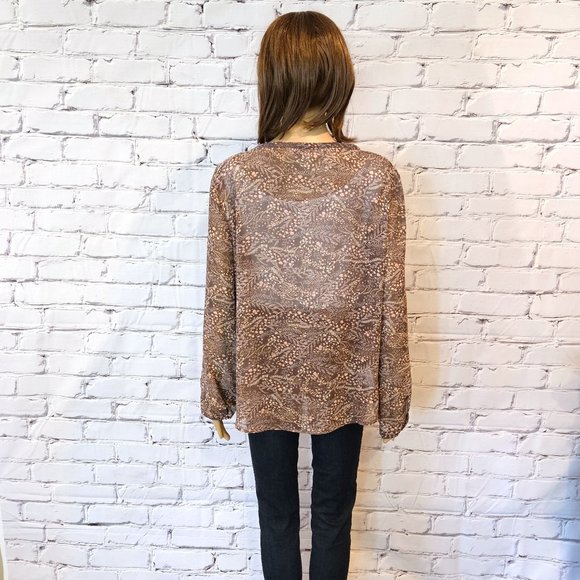 Ann Taylor - LOFT, Long sleeve brown/pink floral sheer blouse - Picture 9 of 14
